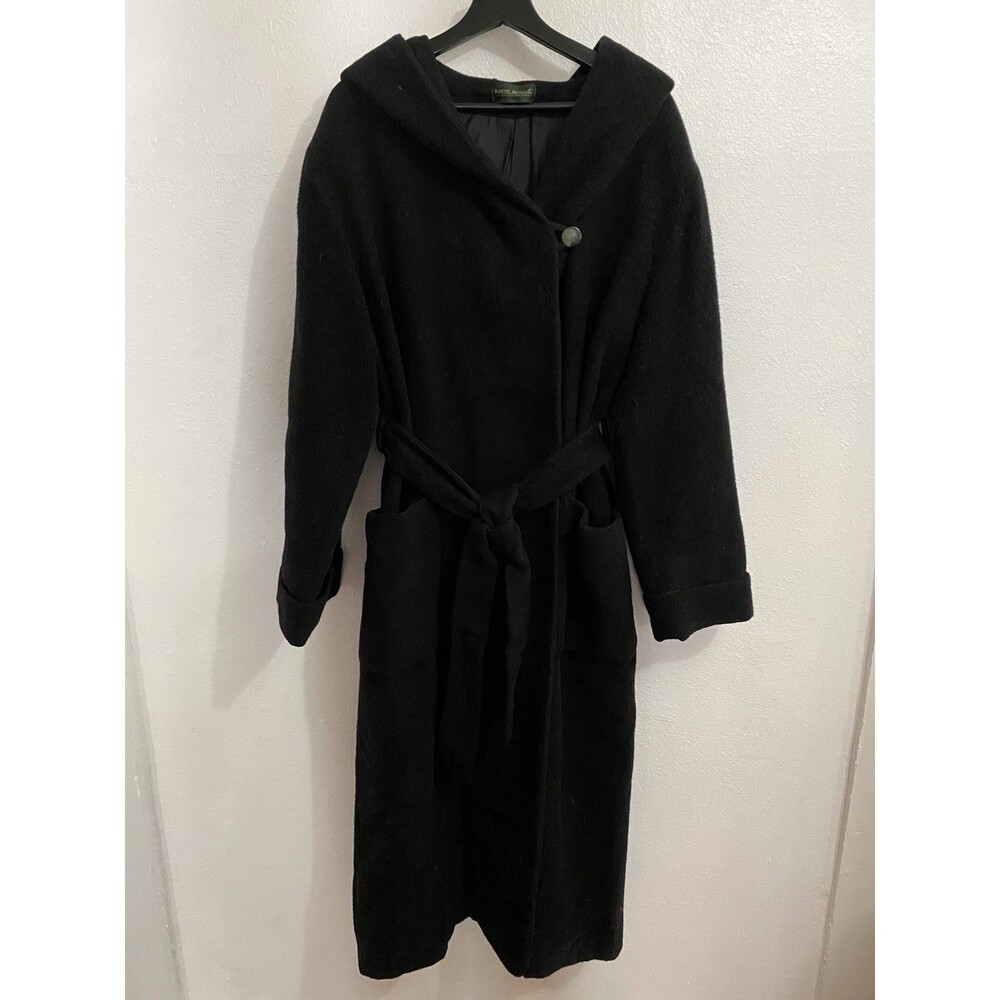 Harve Benard Women’s Black Hooded Wool Belted Trench Coat XL